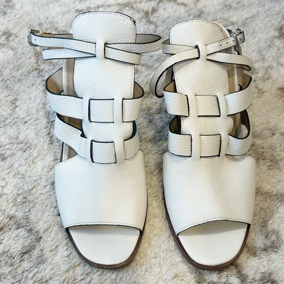 Via Spiga White Leather Strappy Block Heel Sandals Size 8 - Picture 2 of 9